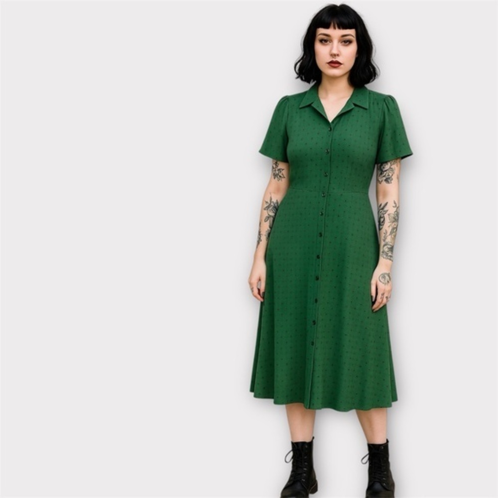 Nanette Lepore Forest Green Button-Front Midi Dress